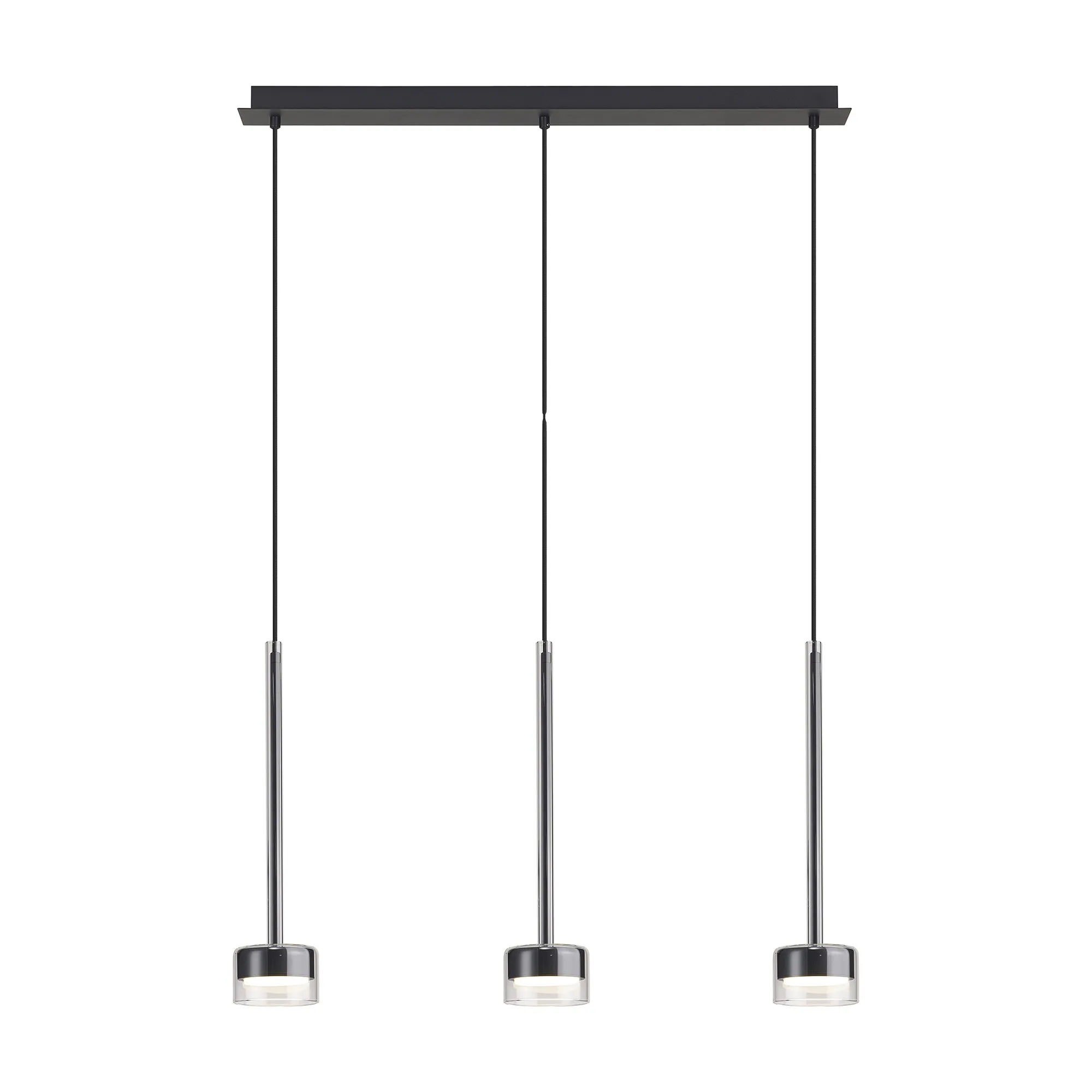 M7882/2700K  Tonic Linear Dimmable Pendant 3 Light 2700K Chrome/Black/Clear Glass